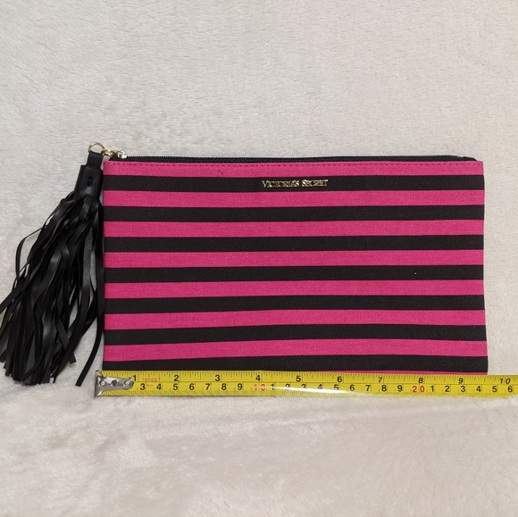 New Victorias Secret Pink Black Stripe Signature Makeup Cosmetic Bag Pencil Case - Picture 5 of 6